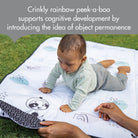 XL Outdoor Picnic Mat - crinkly rainbow peek-a-boo supports cognitive development by introducing the idea of object permanence