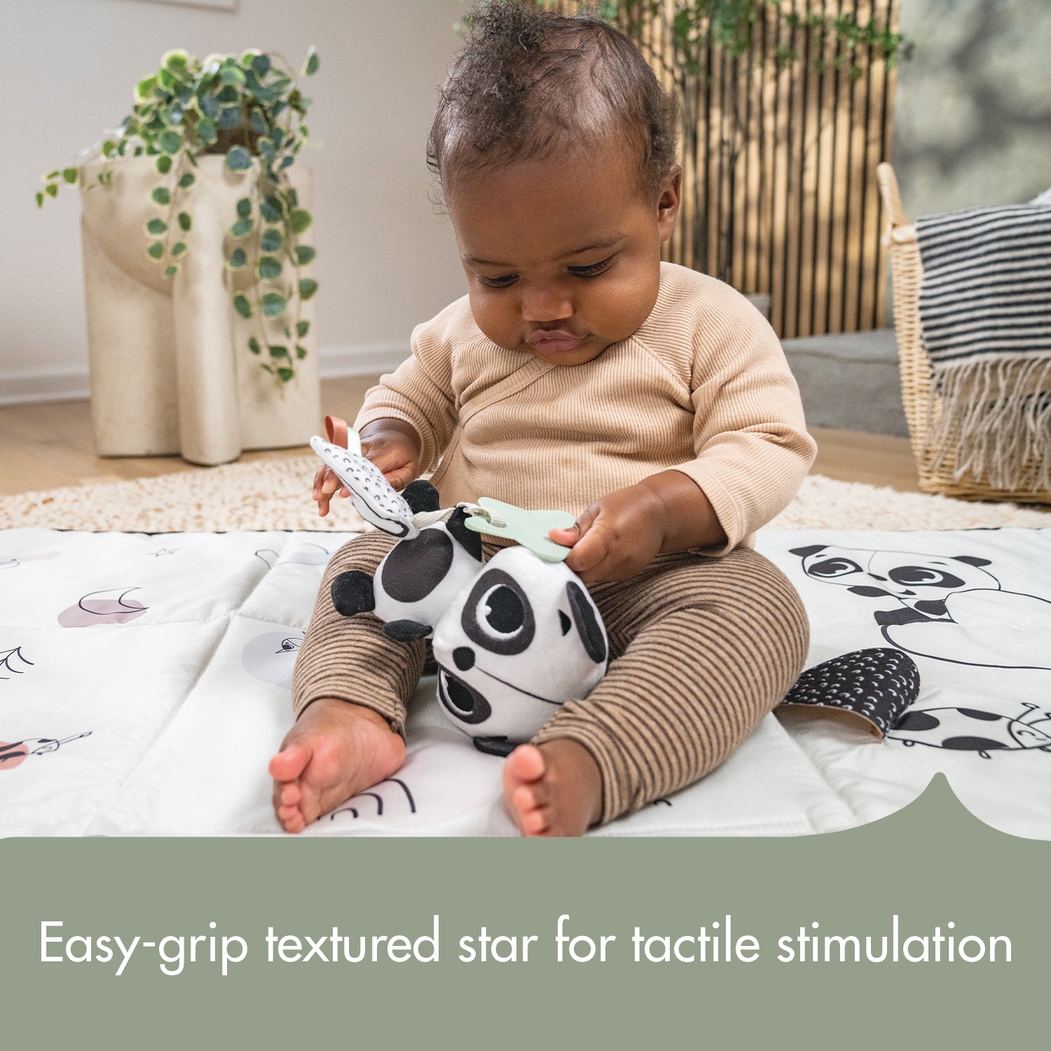 Panda Take Along Rattle Toy - easy-grip textured star for tactile stimulation