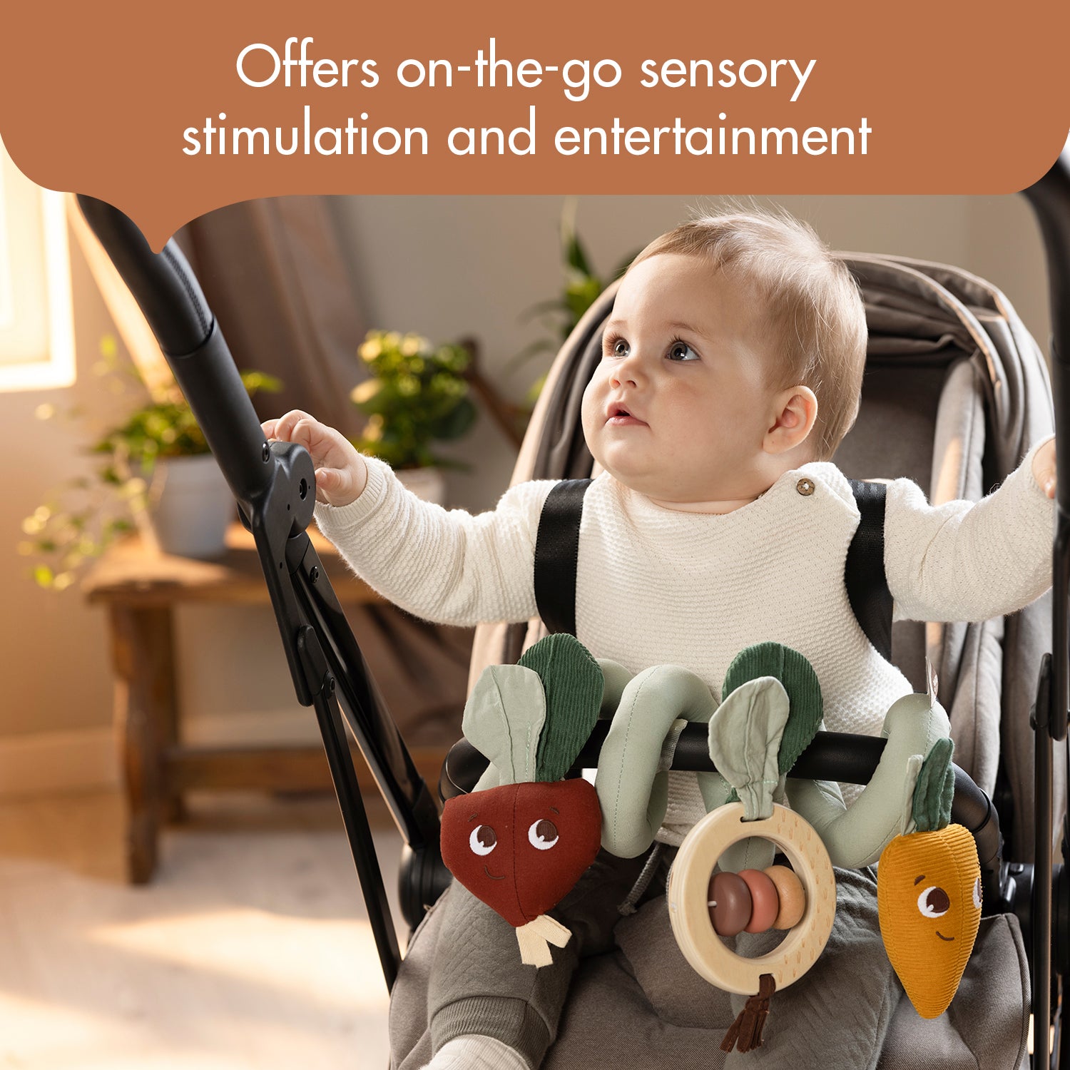 Spiral Stroller Activity Toy - offers on-the-go sensory stimulation and entertainment